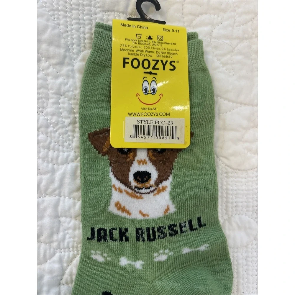Foozy's Canine Collection Jack Russell Socks Women SZ 9-11 Green PolyBlend New